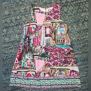 Anthropologie Artistic Print Midi Dress in Pink and Green With Pockets